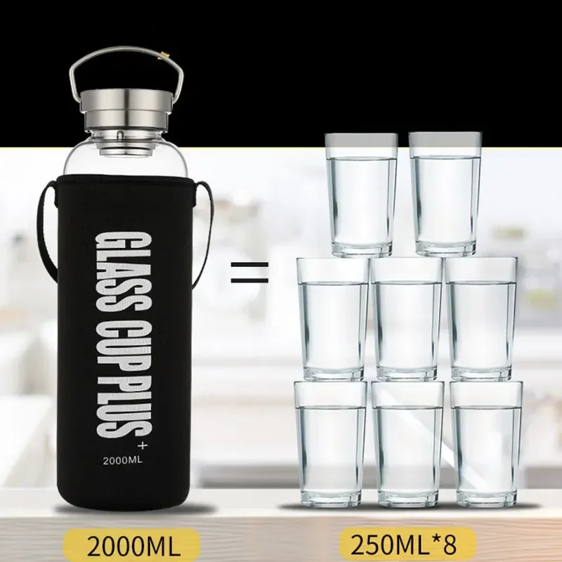 Garrafa de Água de Vidro 2L co - Outdoor Sport Glass Water Bottle avaliação e preço